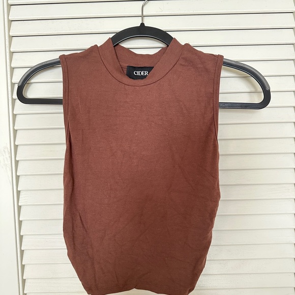 Cider Solid Sleeveless Ruched Crop Top Brown Size Small - Picture 2 of 5